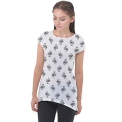 Black And White Sketchy Birds Motif Pattern Cap Sleeve High Low Top by dflcprintsclothing