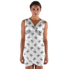 Black And White Sketchy Birds Motif Pattern Wrap Front Bodycon Dress by dflcprintsclothing