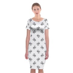 Black And White Sketchy Birds Motif Pattern Classic Short Sleeve Midi Dress