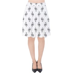 Black And White Sketchy Birds Motif Pattern Velvet High Waist Skirt