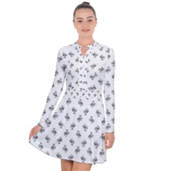 Black And White Sketchy Birds Motif Pattern Long Sleeve Panel Dress