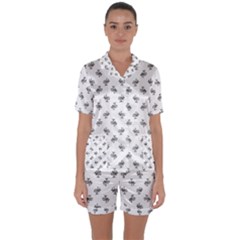 Black And White Sketchy Birds Motif Pattern Satin Short Sleeve Pajamas Set by dflcprintsclothing