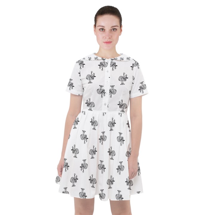 Black And White Sketchy Birds Motif Pattern Sailor Dress