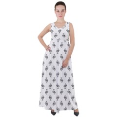 Black And White Sketchy Birds Motif Pattern Empire Waist Velour Maxi Dress by dflcprintsclothing