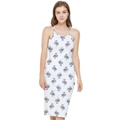 Black And White Sketchy Birds Motif Pattern Bodycon Cross Back Summer Dress