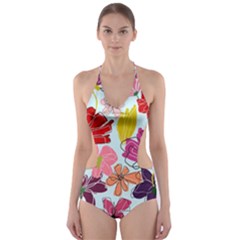 Flower pattern Cut-Out One Piece Swimsuit