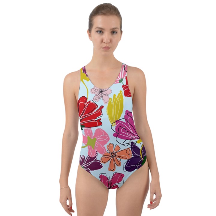 Flower pattern Cut-Out Back One Piece Swimsuit