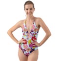 Flower pattern Halter Cut-Out One Piece Swimsuit View1