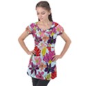 Flower pattern Puff Sleeve Tunic Top View1