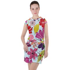 Flower Pattern Drawstring Hooded Dress