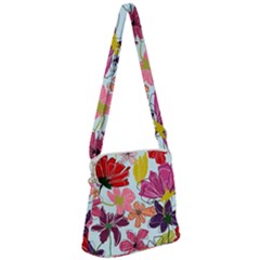 Flower Pattern Zipper Messenger Bag by Galinka