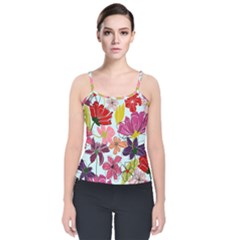 Flower Pattern Velvet Spaghetti Strap Top by Galinka