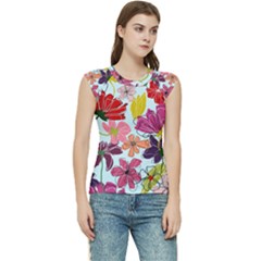 Flower Pattern Women s Raglan Cap Sleeve Tee