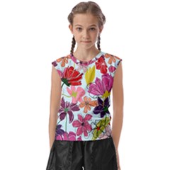 Flower Pattern Kids  Raglan Cap Sleeve Tee by Galinka