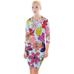 Flower Pattern Quarter Sleeve Hood Bodycon Dress by Galinka