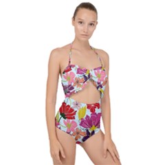 Flower Pattern Scallop Top Cut Out Swimsuit by Galinka