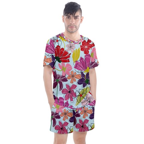 Flower Pattern Men s Mesh Tee And Shorts Set by Galinka