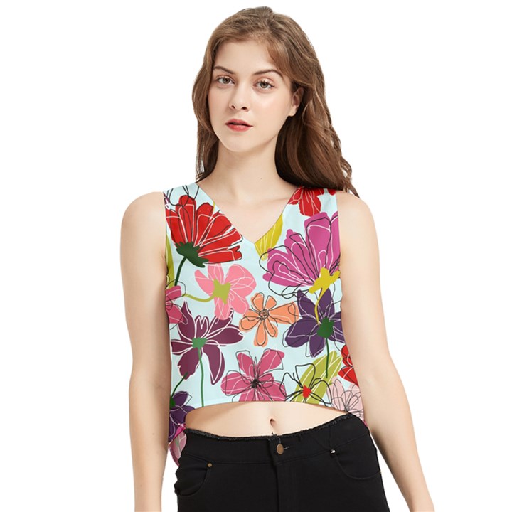 Flower pattern V-Neck Cropped Tank Top