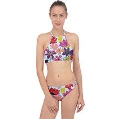 Flower Pattern Racer Front Bikini Set