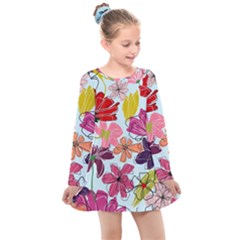 Flower Pattern Kids  Long Sleeve Dress by Galinka