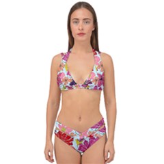 Flower Pattern Double Strap Halter Bikini Set by Galinka