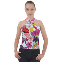 Flower Pattern Cross Neck Velour Top by Galinka