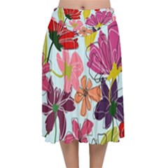 Flower Pattern Velvet Flared Midi Skirt