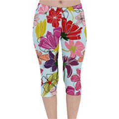 Flower Pattern Velvet Capri Leggings  by Galinka