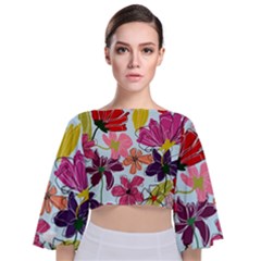 Flower Pattern Tie Back Butterfly Sleeve Chiffon Top by Galinka