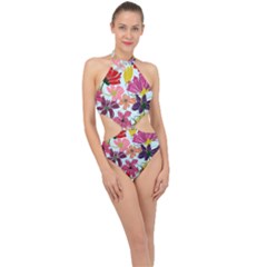 Flower Pattern Halter Side Cut Swimsuit