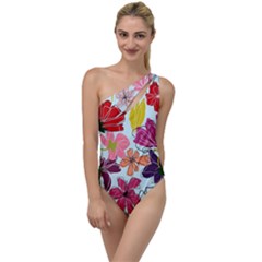 Flower Pattern To One Side Swimsuit