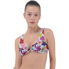 Flower Pattern Ring Detail Bikini Top