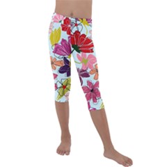 Flower Pattern Kids  Lightweight Velour Capri Leggings 