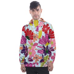 Flower Pattern Men s Front Pocket Pullover Windbreaker