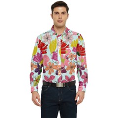 Flower Pattern Men s Long Sleeve Pocket Shirt  by Galinka