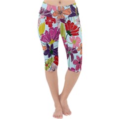 Flower Pattern Lightweight Velour Cropped Yoga Leggings by Galinka