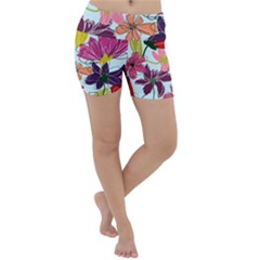 Flower Pattern Lightweight Velour Yoga Shorts by Galinka