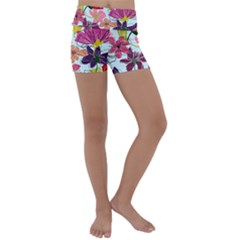 Flower Pattern Kids  Lightweight Velour Yoga Shorts