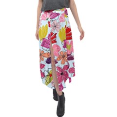 Flower Pattern Velour Split Maxi Skirt