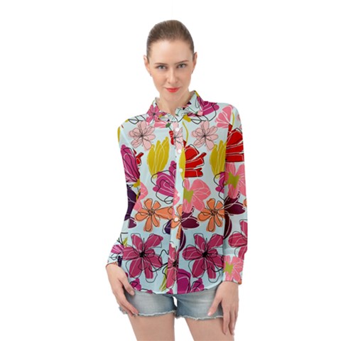 Flower Pattern Long Sleeve Chiffon Shirt by Galinka