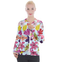 Flower Pattern Casual Zip Up Jacket