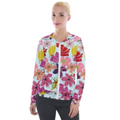 Flower Pattern Velvet Zip Up Jacket by Galinka