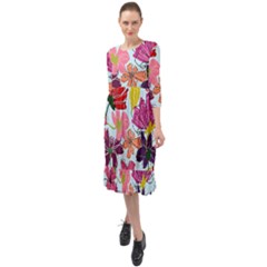 Flower Pattern Ruffle End Midi Chiffon Dress by Galinka