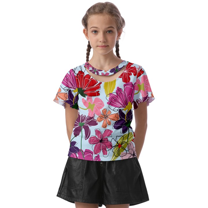 Flower pattern Kids  Front Cut Tee