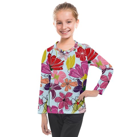 Flower Pattern Kids  Long Mesh Tee by Galinka