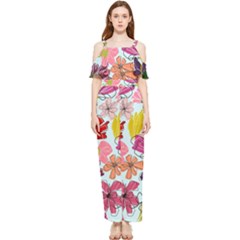 Flower Pattern Draped Sleeveless Chiffon Jumpsuit