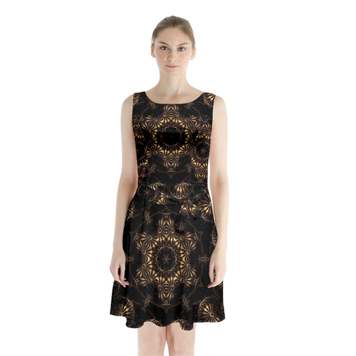 Bronze Age Mandala Sleeveless Waist Tie Chiffon Dress