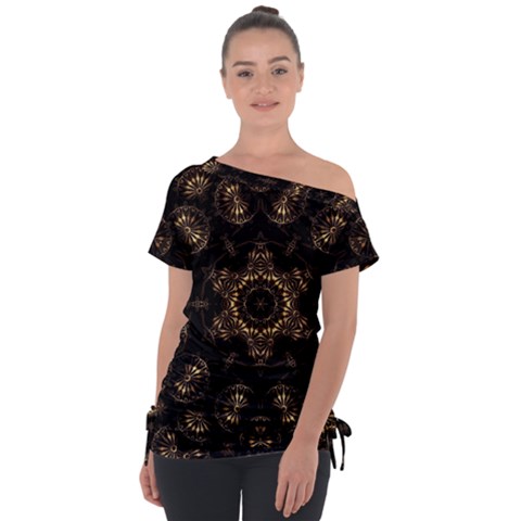 Bronze Age Mandala Off Shoulder Tie-up Tee by MRNStudios