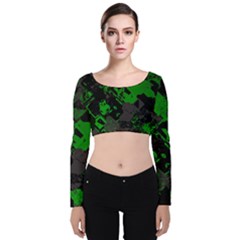 Cyber Camo Velvet Long Sleeve Crop Top by MRNStudios