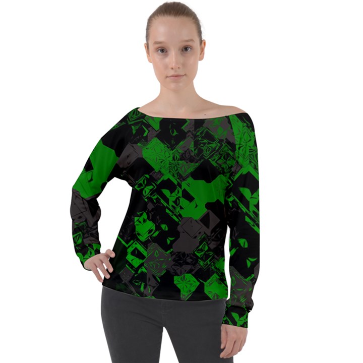 Cyber Camo Off Shoulder Long Sleeve Velour Top